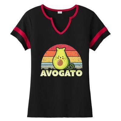 Avogato, Retro Cat Avocado, Cinco De Mayo Ladies Halftime Notch Neck Tee