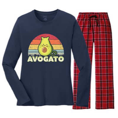 Avogato, Retro Cat Avocado, Cinco De Mayo Women's Long Sleeve Flannel Pajama Set 