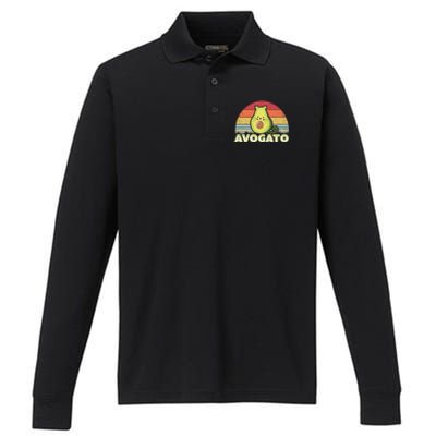 Avogato Retro Cat Avocado Cinco De Mayo Gift Performance Long Sleeve Polo