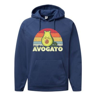 Avogato Retro Cat Avocado Cinco De Mayo Gift Performance Fleece Hoodie