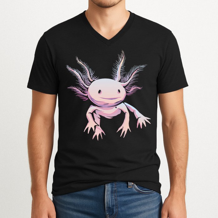 Axolotl Realistic Cute Salamander Amphibian Axolotl Lover V-Neck T-Shirt
