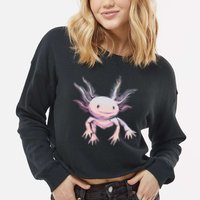 Axolotl Realistic Cute Salamander Amphibian Axolotl Lover Cropped Pullover Crew