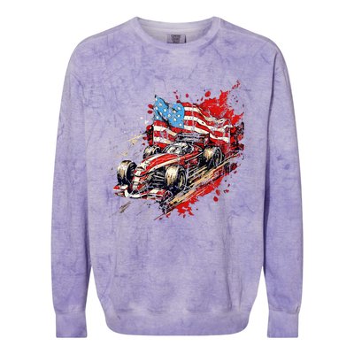 Auto Racing Car American Flag 4th Of July Colorblast Crewneck Sweatshirt