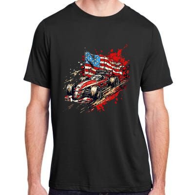 Auto Racing Car American Flag 4th Of July Adult ChromaSoft Performance T-Shirt