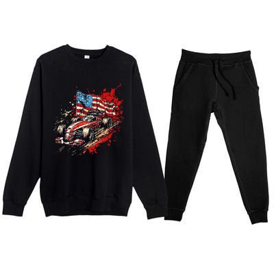 Auto Racing Car American Flag 4th Of July Premium Crewneck Sweatsuit Set