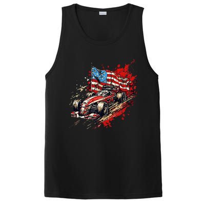 Auto Racing Car American Flag 4th Of July PosiCharge Competitor Tank