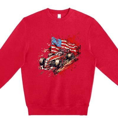 Auto Racing Car American Flag 4th Of July Premium Crewneck Sweatshirt