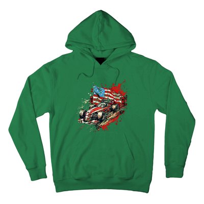 Auto Racing Car American Flag 4th Of July Hoodie