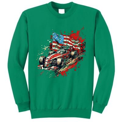 Auto Racing Car American Flag 4th Of July Sweatshirt