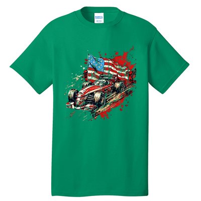 Auto Racing Car American Flag 4th Of July Tall T-Shirt