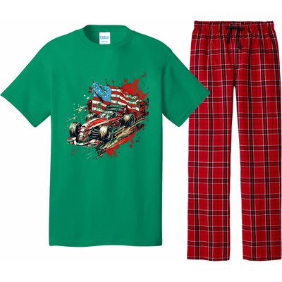 Auto Racing Car American Flag 4th Of July Pajama Set