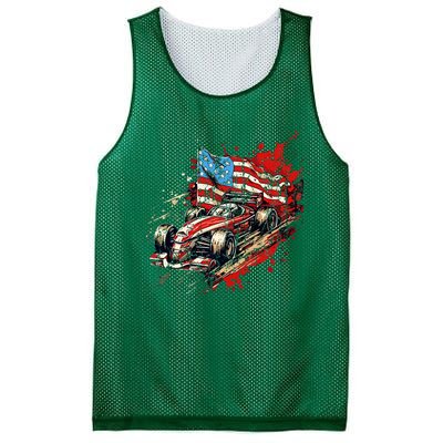 Auto Racing Car American Flag 4th Of July Mesh Reversible Basketball Jersey Tank