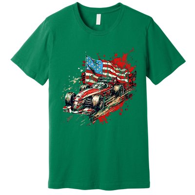 Auto Racing Car American Flag 4th Of July Premium T-Shirt