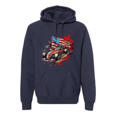 Auto Racing Car American Flag 4th Of July Premium Hoodie