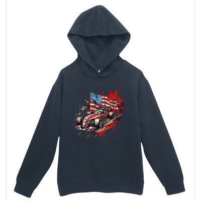 Auto Racing Car American Flag 4th Of July Urban Pullover Hoodie