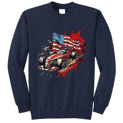 Auto Racing Car American Flag 4th Of July Tall Sweatshirt