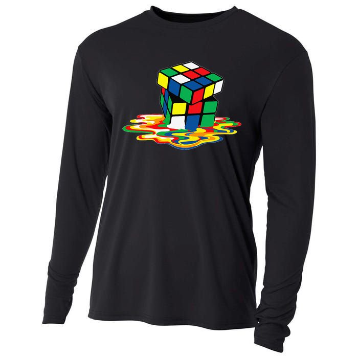 Awesome Rubics Cube Tee Melting Rubik Rubix Cooling Performance Long Sleeve Crew