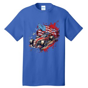 Auto Racing Car American Flag 4th Of July Tall T-Shirt