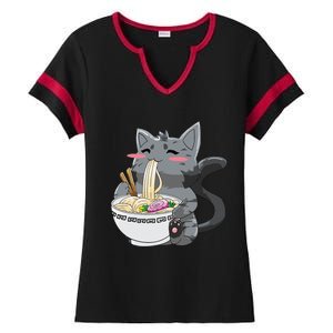 Anime Ramen Cat Kawaii Neko Gift Ladies Halftime Notch Neck Tee