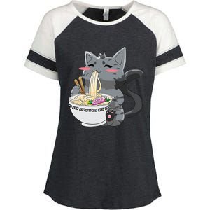 Anime Ramen Cat Kawaii Neko Gift Enza Ladies Jersey Colorblock Tee