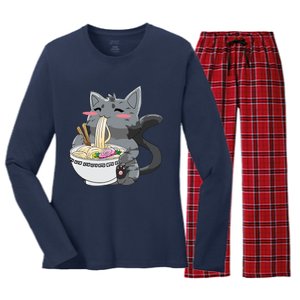 Anime Ramen Cat Kawaii Neko Gift Women's Long Sleeve Flannel Pajama Set 