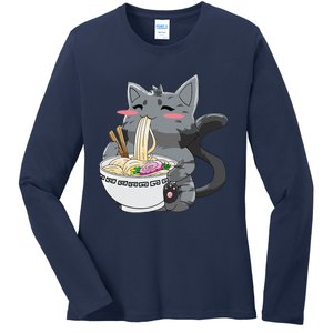 Anime Ramen Cat Kawaii Neko Gift Ladies Long Sleeve Shirt