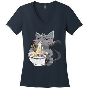 Anime Ramen Cat Kawaii Neko Gift Women's V-Neck T-Shirt