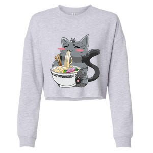 Anime Ramen Cat Kawaii Neko Gift Cropped Pullover Crew