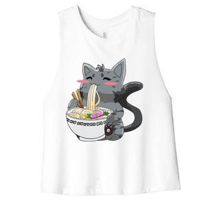 Anime Ramen Cat Kawaii Neko Gift Women's Racerback Cropped Tank