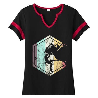 Awesome Rock Climbing Retro Mountain Climber Hiker Alpinism Ladies Halftime Notch Neck Tee