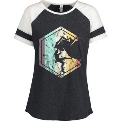 Awesome Rock Climbing Retro Mountain Climber Hiker Alpinism Enza Ladies Jersey Colorblock Tee