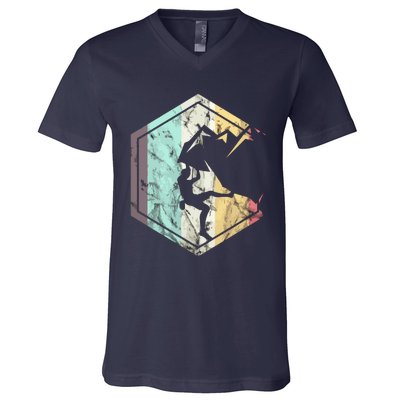 Awesome Rock Climbing Retro Mountain Climber Hiker Alpinism V-Neck T-Shirt