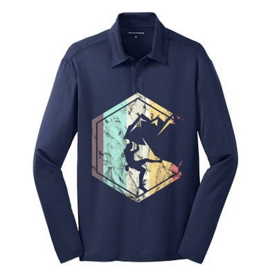 Awesome Rock Climbing Retro Mountain Climber Hiker Alpinism Silk Touch Performance Long Sleeve Polo