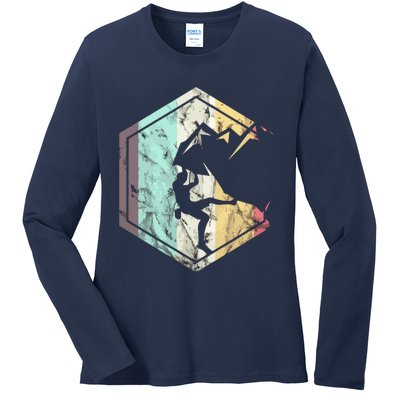 Awesome Rock Climbing Retro Mountain Climber Hiker Alpinism Ladies Long Sleeve Shirt