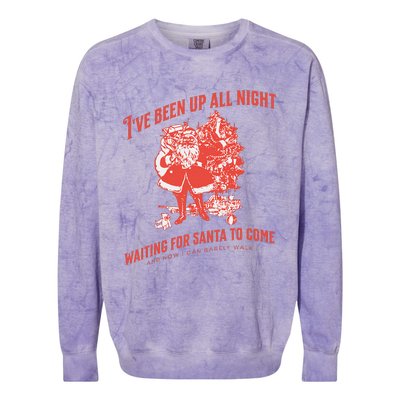 Adult Rude Christmas Waiting For Santa Colorblast Crewneck Sweatshirt