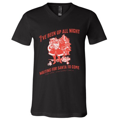 Adult Rude Christmas Waiting For Santa V-Neck T-Shirt