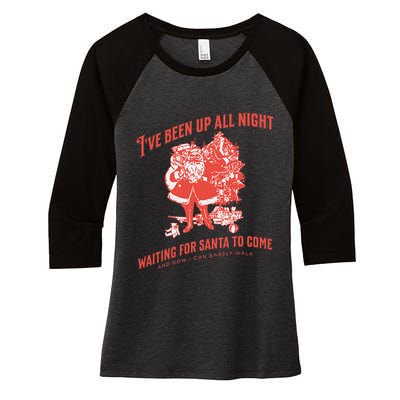 Adult Rude Christmas Waiting For Santa Women's Tri-Blend 3/4-Sleeve Raglan Shirt