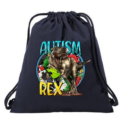 Autism Rex Cool Autism Awareness T Rex Design Drawstring Bag