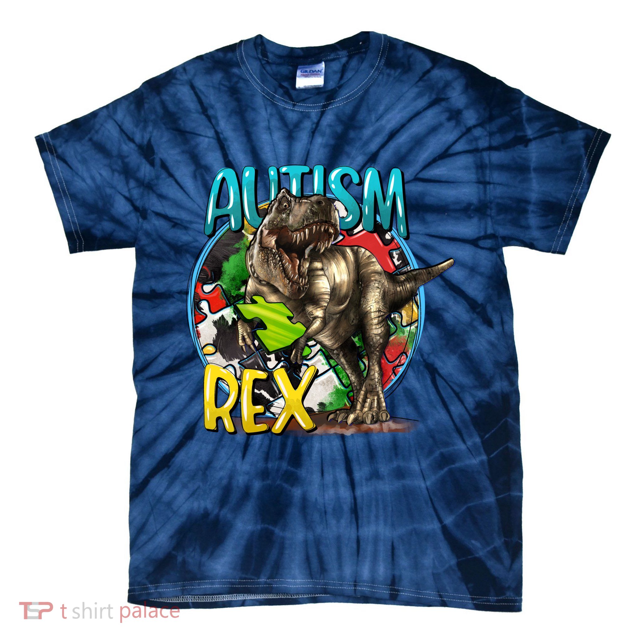 Autism Rex Cool Autism Awareness T Rex Design Tie-Dye T-Shirt