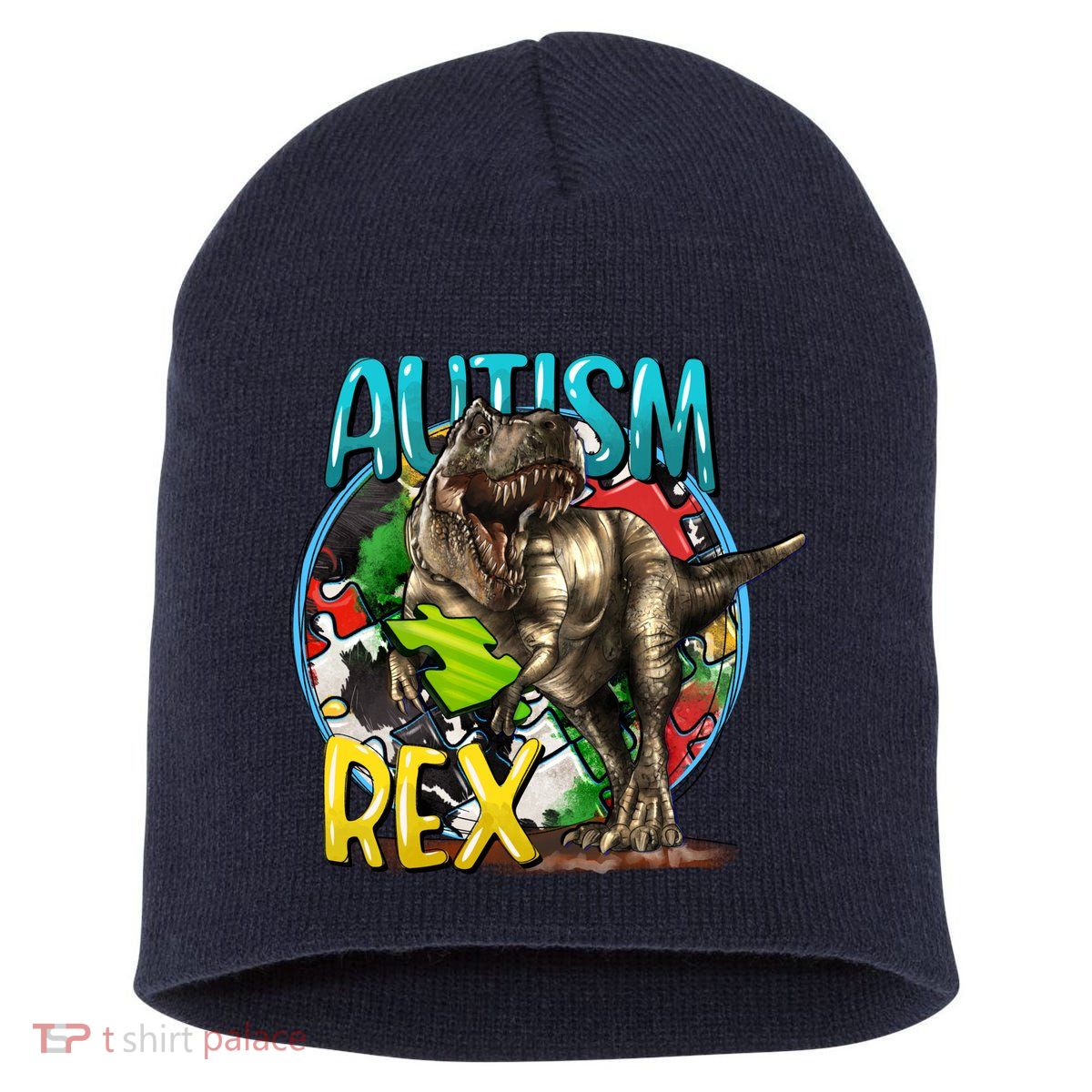 Autism Rex Cool Autism Awareness T Rex Design Short Acrylic Beanie
