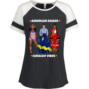 American Raised Curacao Vibes Born In South America Dna Gift Enza Ladies Jersey Colorblock Tee