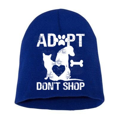 Animal Rescue Cat Dogs Adopt Don't Shop Funny Gift Short Acrylic Beanie