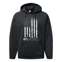 Auto Repairman Car Mechanic Wrench Workshop Tools USA Flag Performance Fleece Hoodie