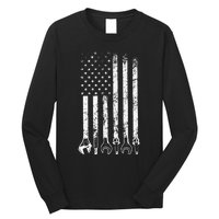 Auto Repairman Car Mechanic Wrench Workshop Tools USA Flag Long Sleeve Shirt