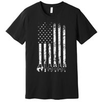 Auto Repairman Car Mechanic Wrench Workshop Tools USA Flag Premium T-Shirt