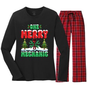 Auto Repairman Christmas One Merry Mechanic Xmas Tree Women's Long Sleeve Flannel Pajama Set 