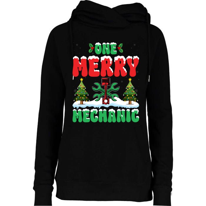 Auto Repairman Christmas One Merry Mechanic Xmas Tree Womens Funnel Neck Pullover Hood