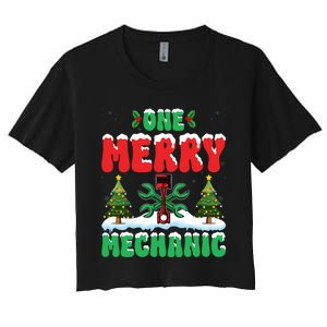 Auto Repairman Christmas One Merry Mechanic Xmas Tree Women's Crop Top Tee