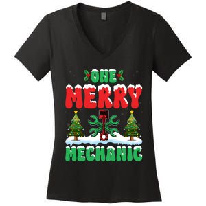 Auto Repairman Christmas One Merry Mechanic Xmas Tree Women's V-Neck T-Shirt