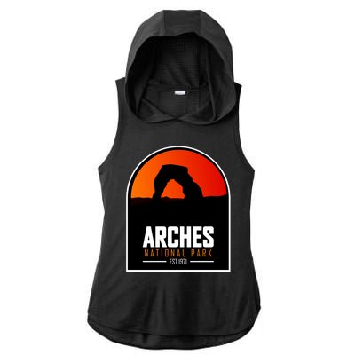 Arches National Park Ladies PosiCharge Tri-Blend Wicking Draft Hoodie Tank